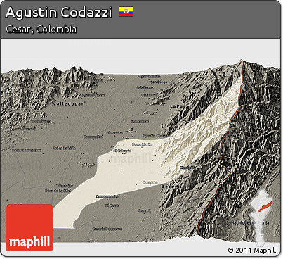 Shaded Relief 3D Map of Agustin Codazzi, darken