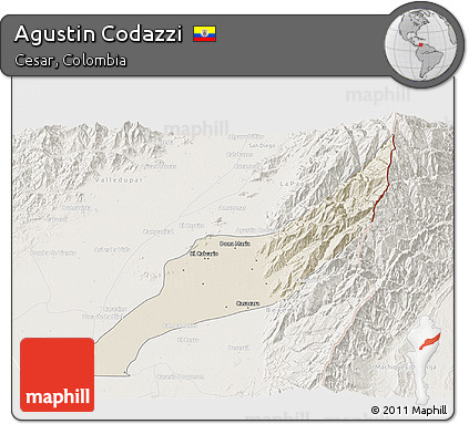 Shaded Relief 3D Map of Agustin Codazzi, lighten