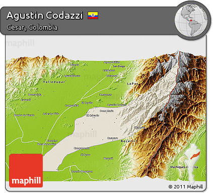 Shaded Relief 3D Map of Agustin Codazzi, physical outside