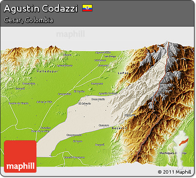 Shaded Relief 3D Map of Agustin Codazzi, physical outside