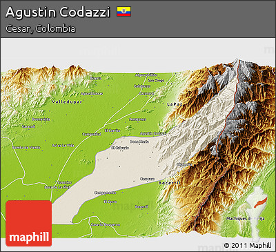 Shaded Relief 3D Map of Agustin Codazzi, physical outside
