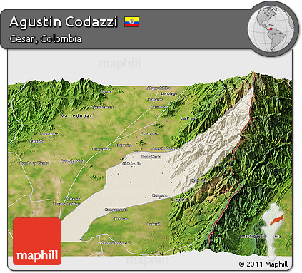 Shaded Relief 3D Map of Agustin Codazzi, satellite outside