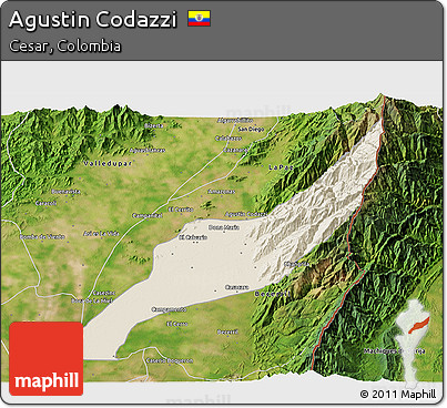 Shaded Relief 3D Map of Agustin Codazzi, satellite outside
