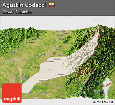 Shaded Relief 3D Map of Agustin Codazzi, satellite outside