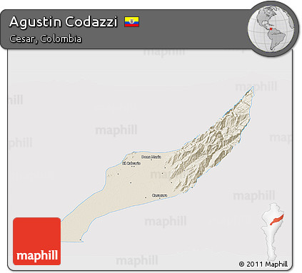 Shaded Relief 3D Map of Agustin Codazzi, single color outside