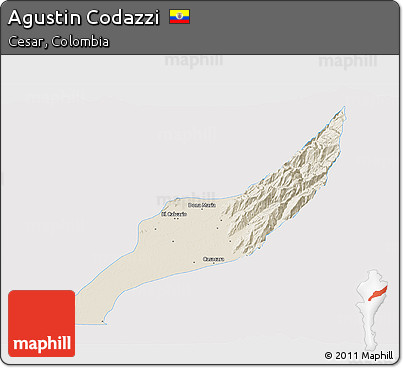 Shaded Relief 3D Map of Agustin Codazzi, single color outside