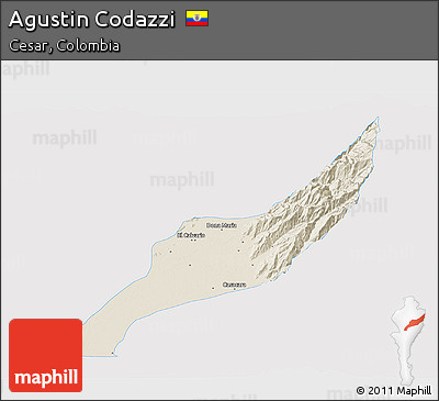 Shaded Relief 3D Map of Agustin Codazzi, single color outside