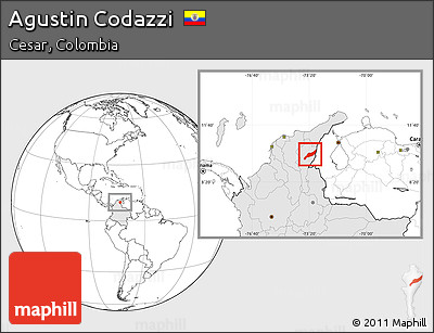 Blank Location Map of Agustin Codazzi, highlighted country