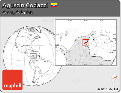 Blank Location Map of Agustin Codazzi, highlighted country