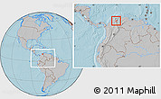 Gray Location Map of Agustin Codazzi, within the entire country, hill shading
