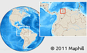 Shaded Relief Location Map of Agustin Codazzi, within the entire country