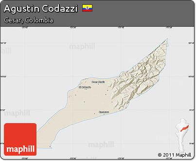 Shaded Relief Map of Agustin Codazzi, single color outside