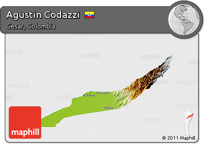 Physical Panoramic Map of Agustin Codazzi, single color outside