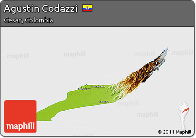 Physical Panoramic Map of Agustin Codazzi, single color outside