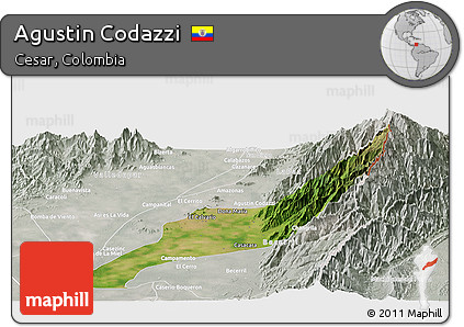 Satellite Panoramic Map of Agustin Codazzi, lighten, semi-desaturated