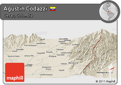 Shaded Relief Panoramic Map of Agustin Codazzi