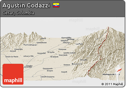Shaded Relief Panoramic Map of Agustin Codazzi