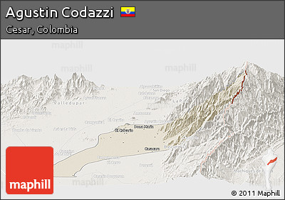 Shaded Relief Panoramic Map of Agustin Codazzi, lighten