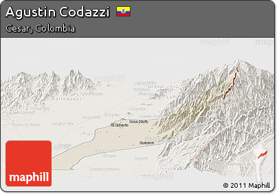 Shaded Relief Panoramic Map of Agustin Codazzi, lighten