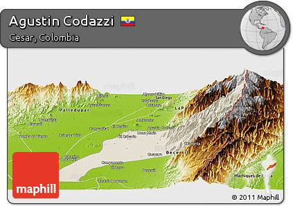 Shaded Relief Panoramic Map of Agustin Codazzi, physical outside