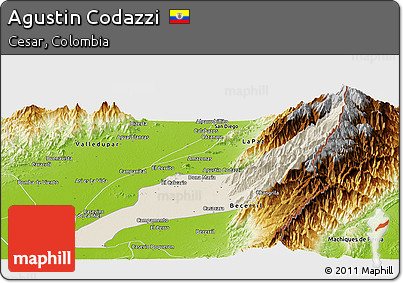 Shaded Relief Panoramic Map of Agustin Codazzi, physical outside