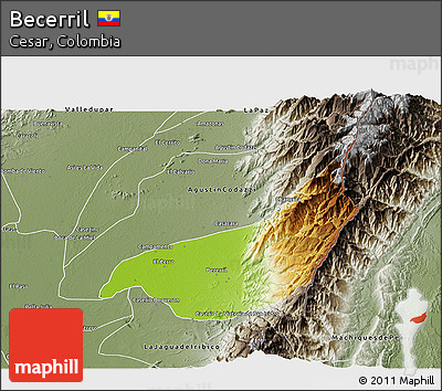 Physical 3D Map of Becerril, semi-desaturated