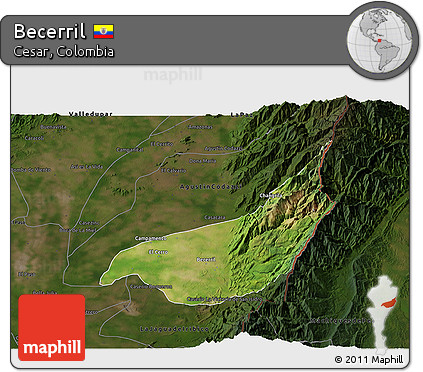 Satellite 3D Map of Becerril, darken