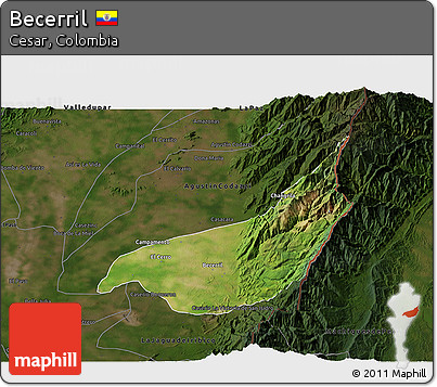 Satellite 3D Map of Becerril, darken