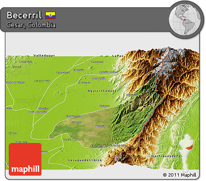 Satellite 3D Map of Becerril, physical outside