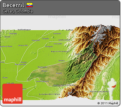 Satellite 3D Map of Becerril, physical outside