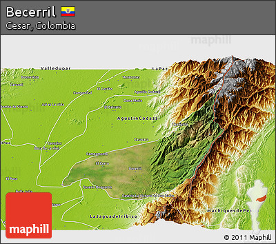 Satellite 3D Map of Becerril, physical outside