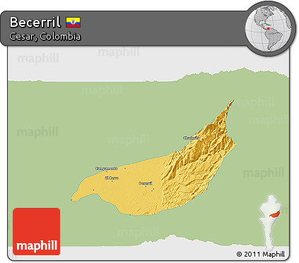 Savanna Style 3D Map of Becerril, single color outside