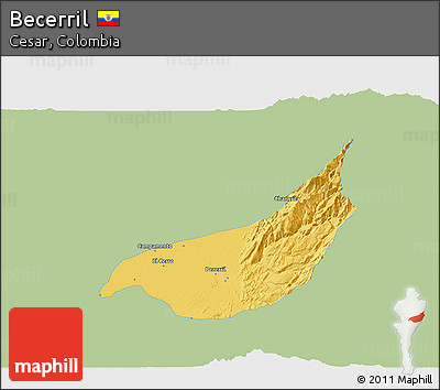 Savanna Style 3D Map of Becerril, single color outside