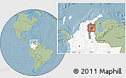 Savanna Style Location Map of Becerril, highlighted country, highlighted parent region, hill shading