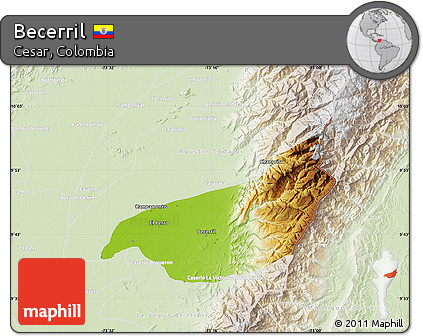 Physical Map of Becerril, lighten