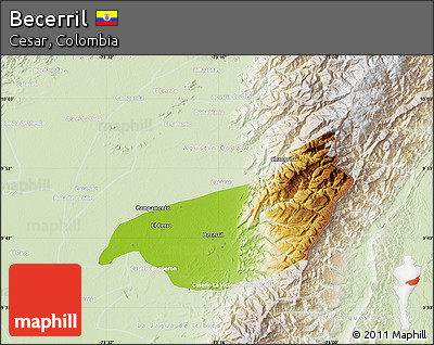 Physical Map of Becerril, lighten