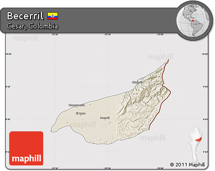 Shaded Relief Map of Becerril, cropped outside