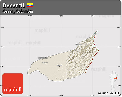 Shaded Relief Map of Becerril, cropped outside