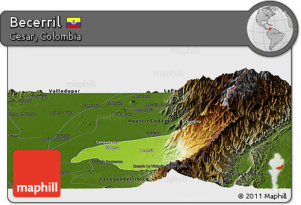 Physical Panoramic Map of Becerril, darken