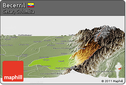 Physical Panoramic Map of Becerril, semi-desaturated