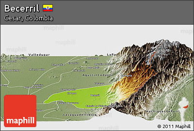 Physical Panoramic Map of Becerril, semi-desaturated