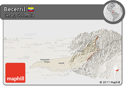 Shaded Relief Panoramic Map of Becerril, lighten