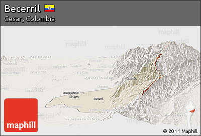 Shaded Relief Panoramic Map of Becerril, lighten
