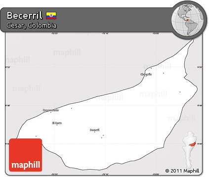 Silver Style Simple Map of Becerril, cropped outside
