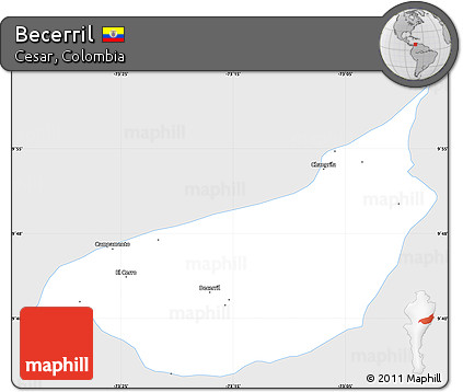 Silver Style Simple Map of Becerril, single color outside