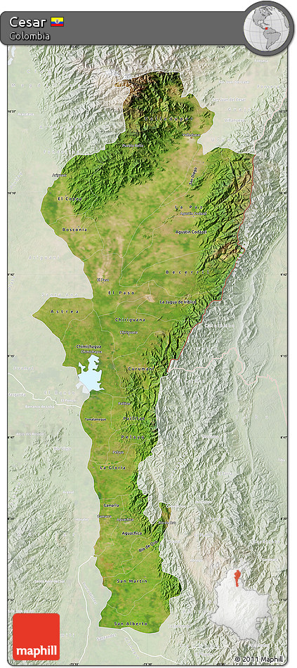 Satellite Map of Cesar, lighten