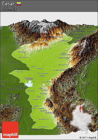 Physical Panoramic Map of Cesar, darken