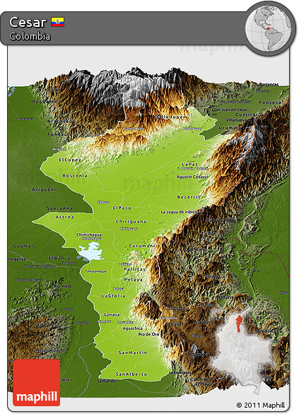 Physical Panoramic Map of Cesar, darken