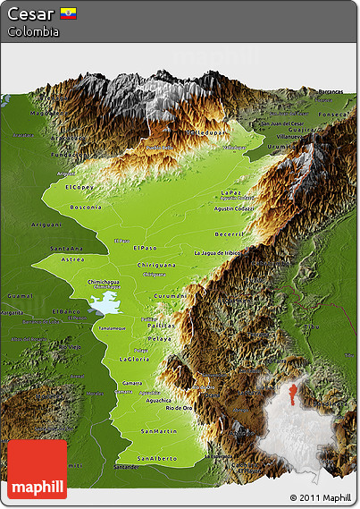Physical Panoramic Map of Cesar, darken
