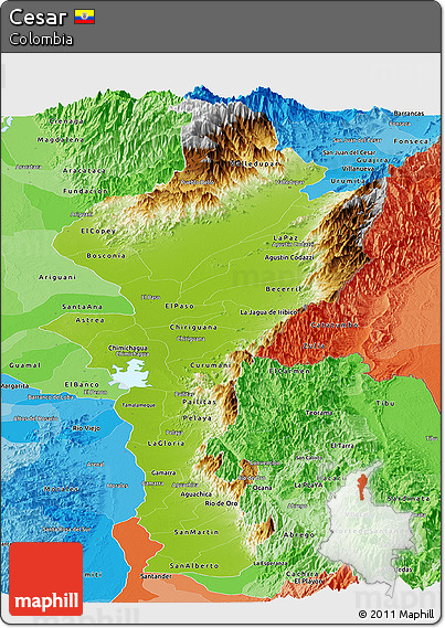 Physical Panoramic Map of Cesar, political shades outside